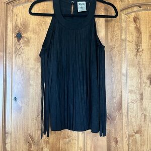 Black Sleeveless Fringe Top